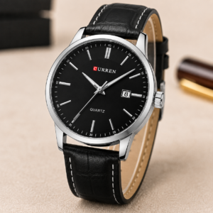 CURREN 8376 Men's Quartz Watch – Black Dial Leather Strap